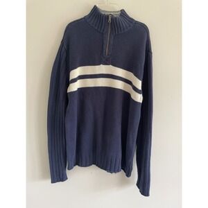Vintage Polo Ralph Lauren Mens Large Navy Blue Striped Quarter Zip Sweater